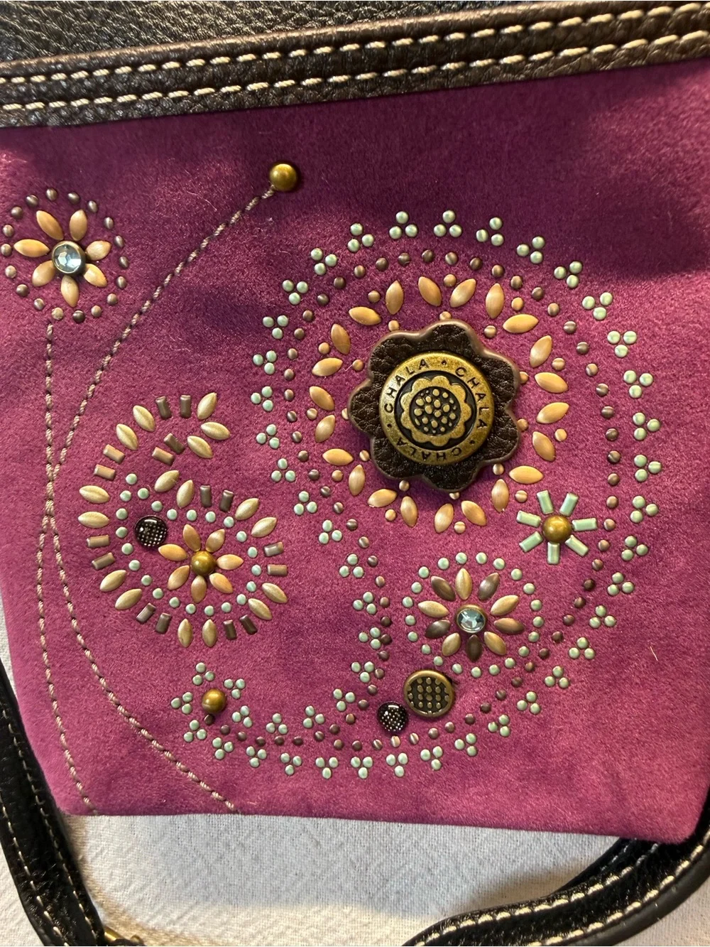 Bohemian Chala Purple Crossbody with Embellished Paisley Accent 2 Straps NWT Mod